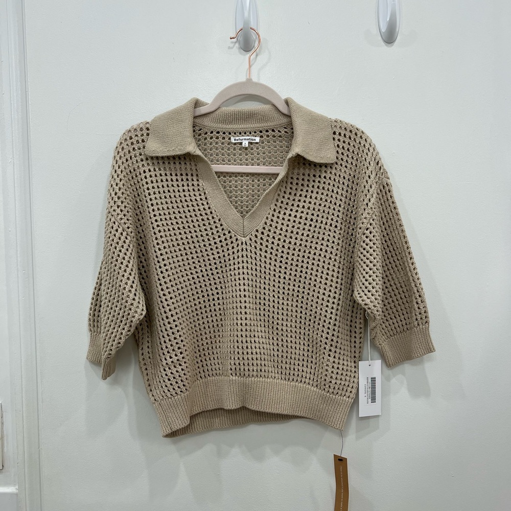 Reformation Redford Cotton Open Knit Sweater